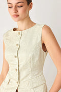 Floral Woven Vest- Cream/Gold