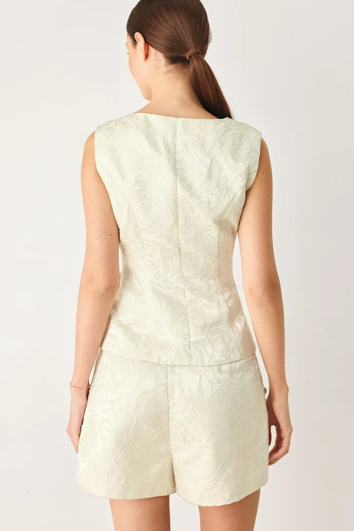 Floral Woven Vest- Cream/Gold