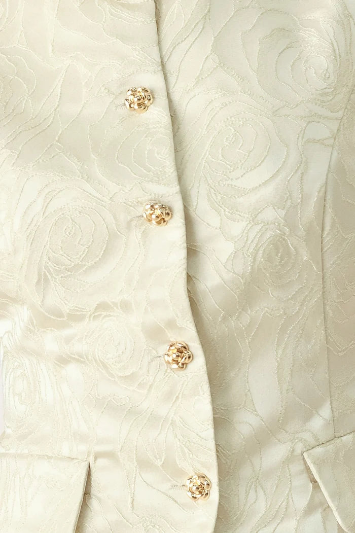 Floral Woven Vest- Cream/Gold