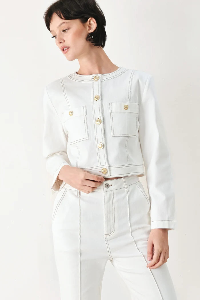 Cropped Woven Jacket- Off White