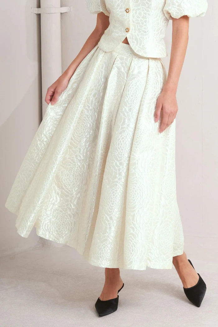 Textured Midi Skirt- Cream