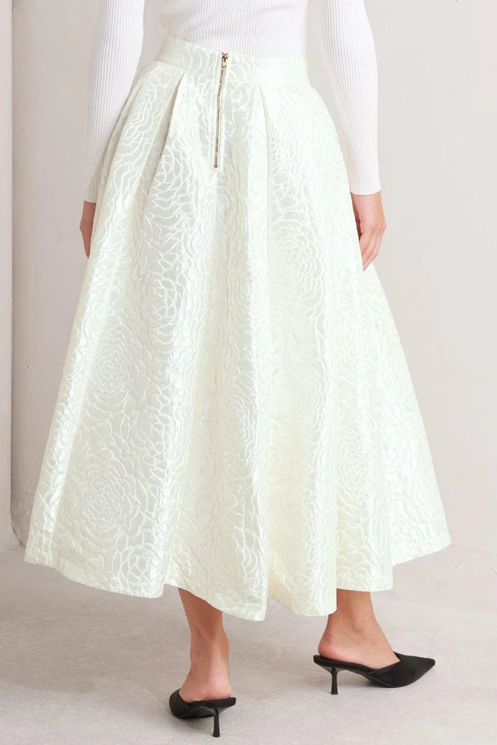 Textured Midi Skirt- Cream
