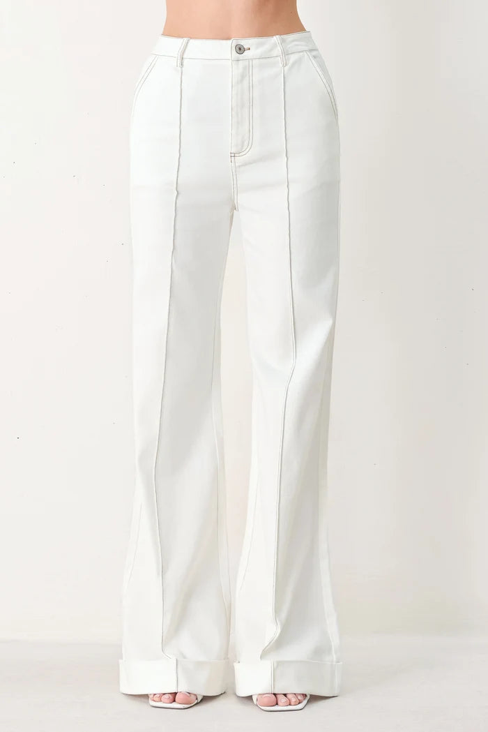 Wide Leg Woven Pant- Off White