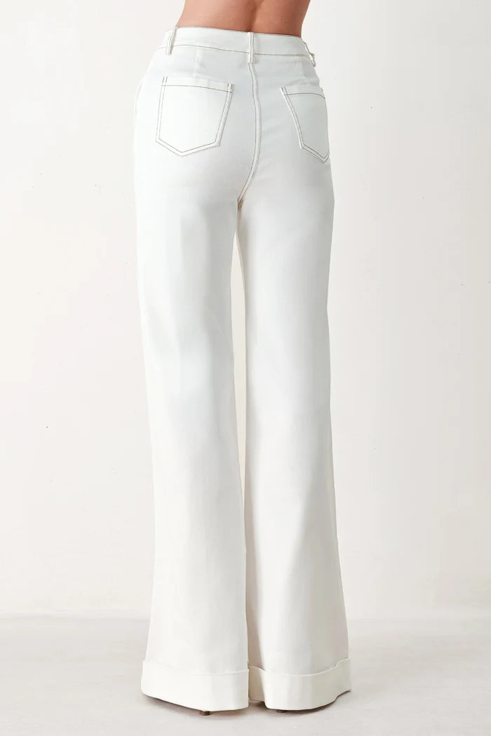 Wide Leg Woven Pant- Off White
