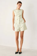 Floral Woven Vest- Cream/Gold