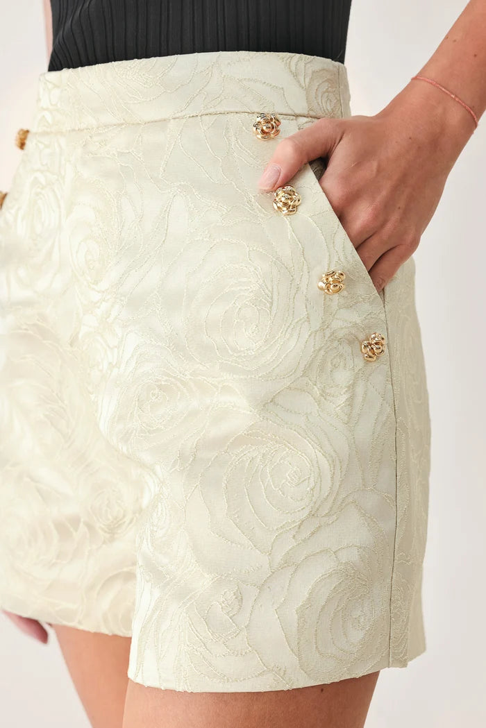 Floral Woven Short- Cream/Gold