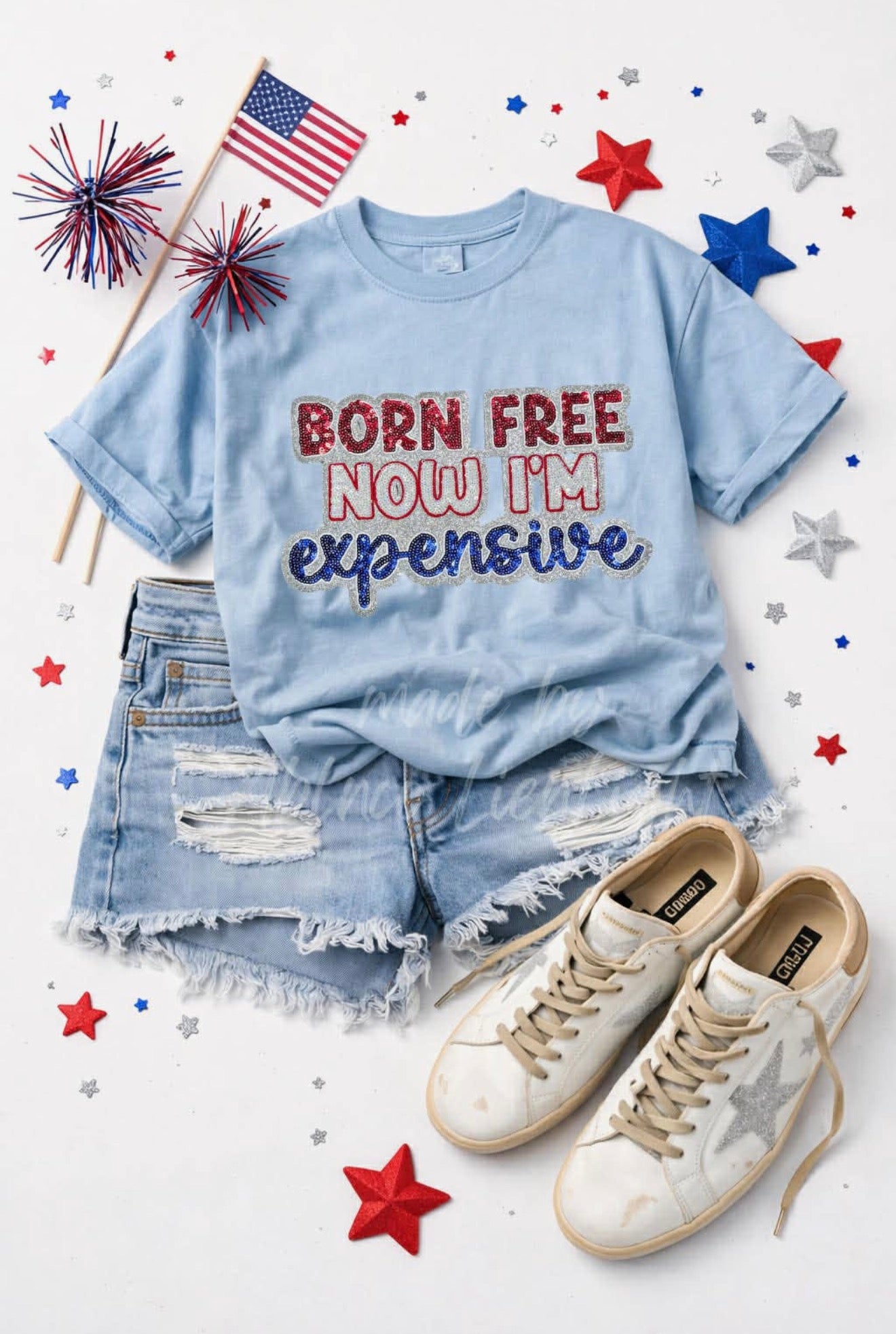 Born Free Now I'm Expensive Sequin Patch T-shirt