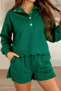 Scallop Trim Pullover Two Piece Set- Green