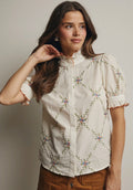 Embroidered Ruffle Collar Cotton
Blouse