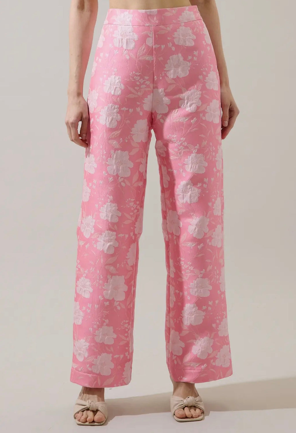 Nicole Jacquard Bern Wide Leg Pants- Coral Pink