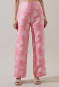 Nicole Jacquard Bern Wide Leg Pants- Coral Pink