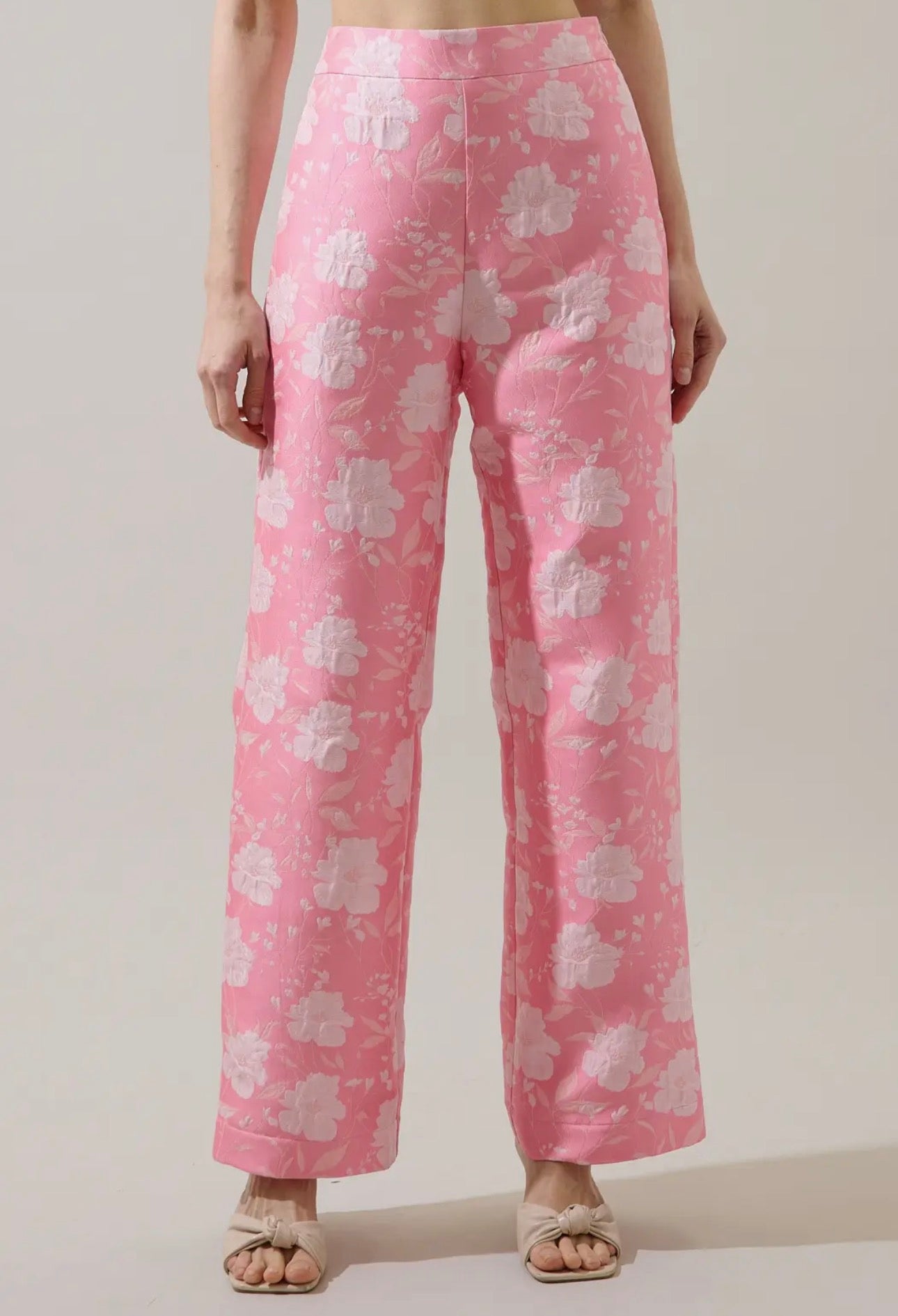 Nicole Jacquard Bern Wide Leg Pants- Coral Pink