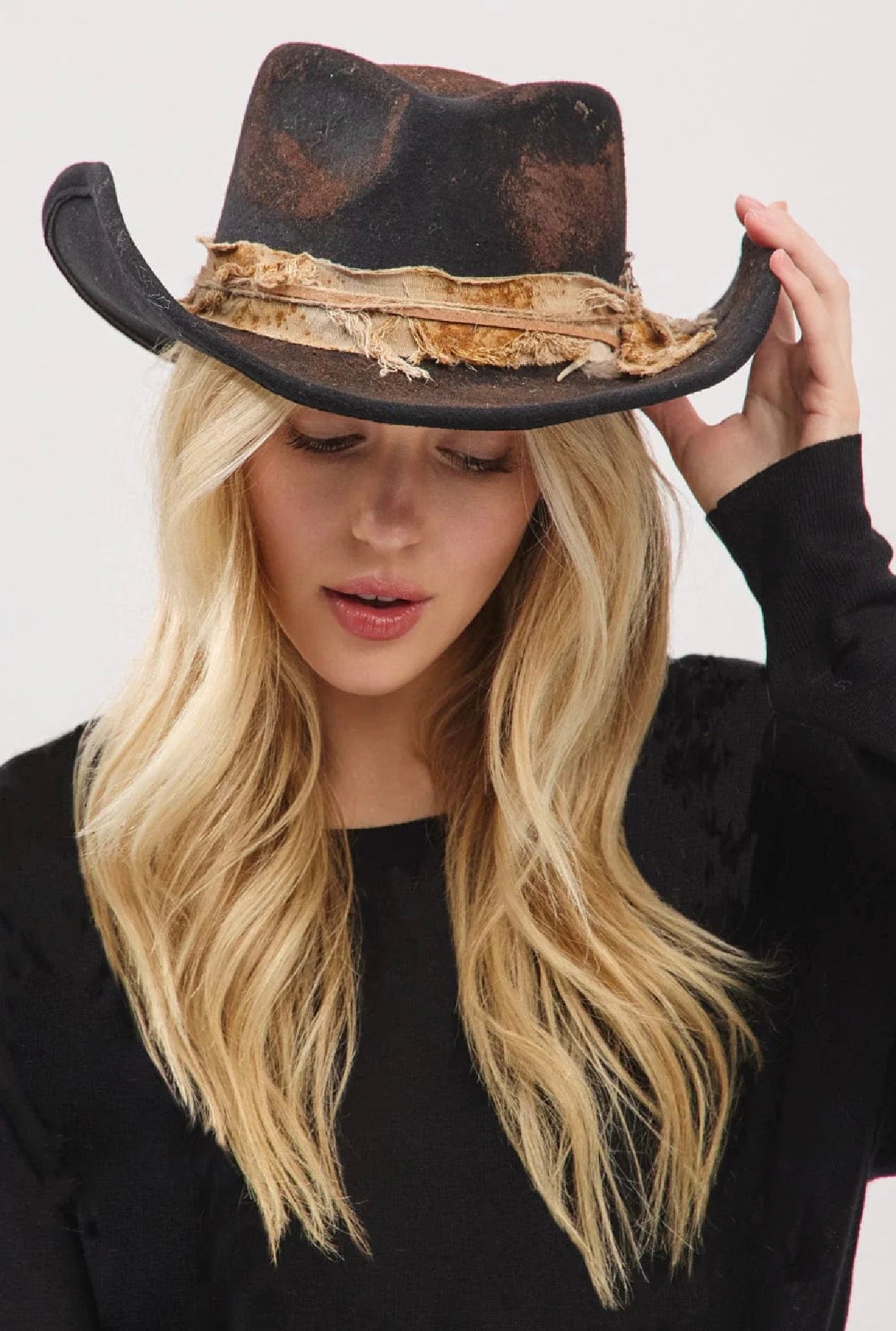 Scarlett Heritage Worn Shapable Cowboy/Fedora Hat black