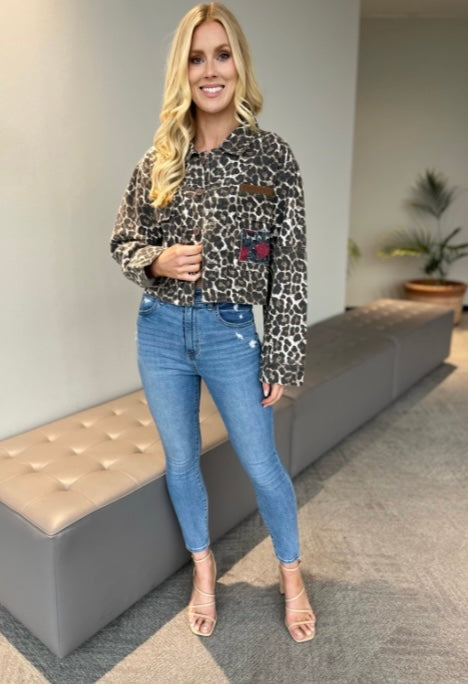 Leopard Floral Jean Jacket