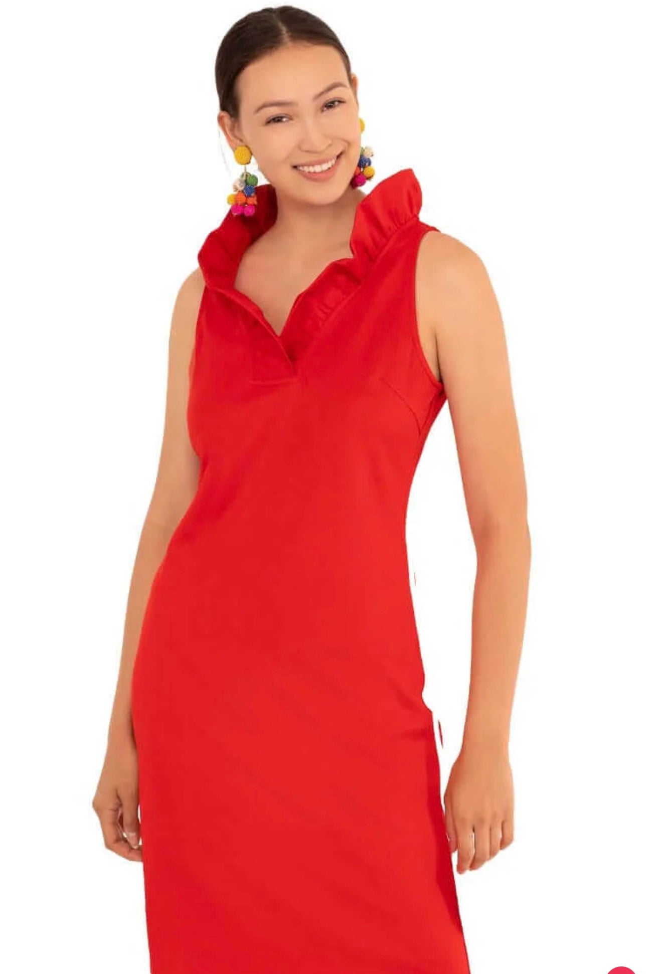 Jersey Ruffneck Sleeveless Dress- Red