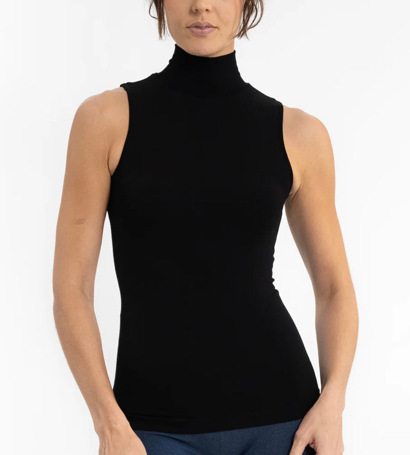 Sleeveless Curvy Mock Neck- Black