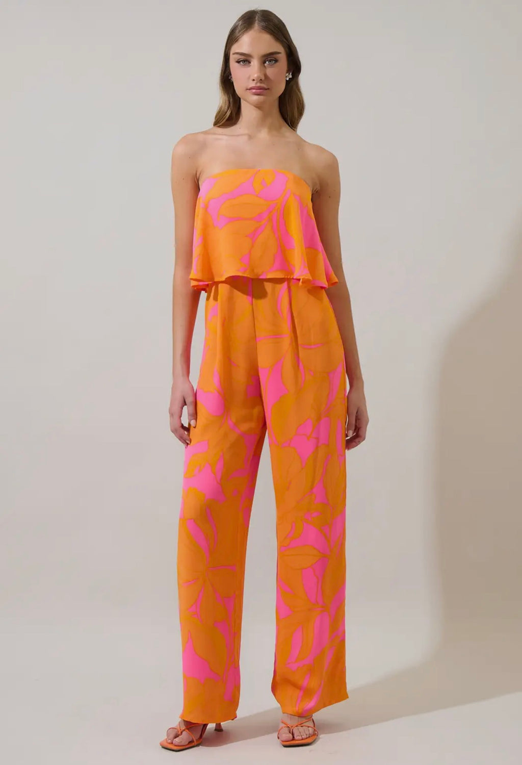 Mexia Floral Elvie Strapless Jumpsuit- Orange/Pink
