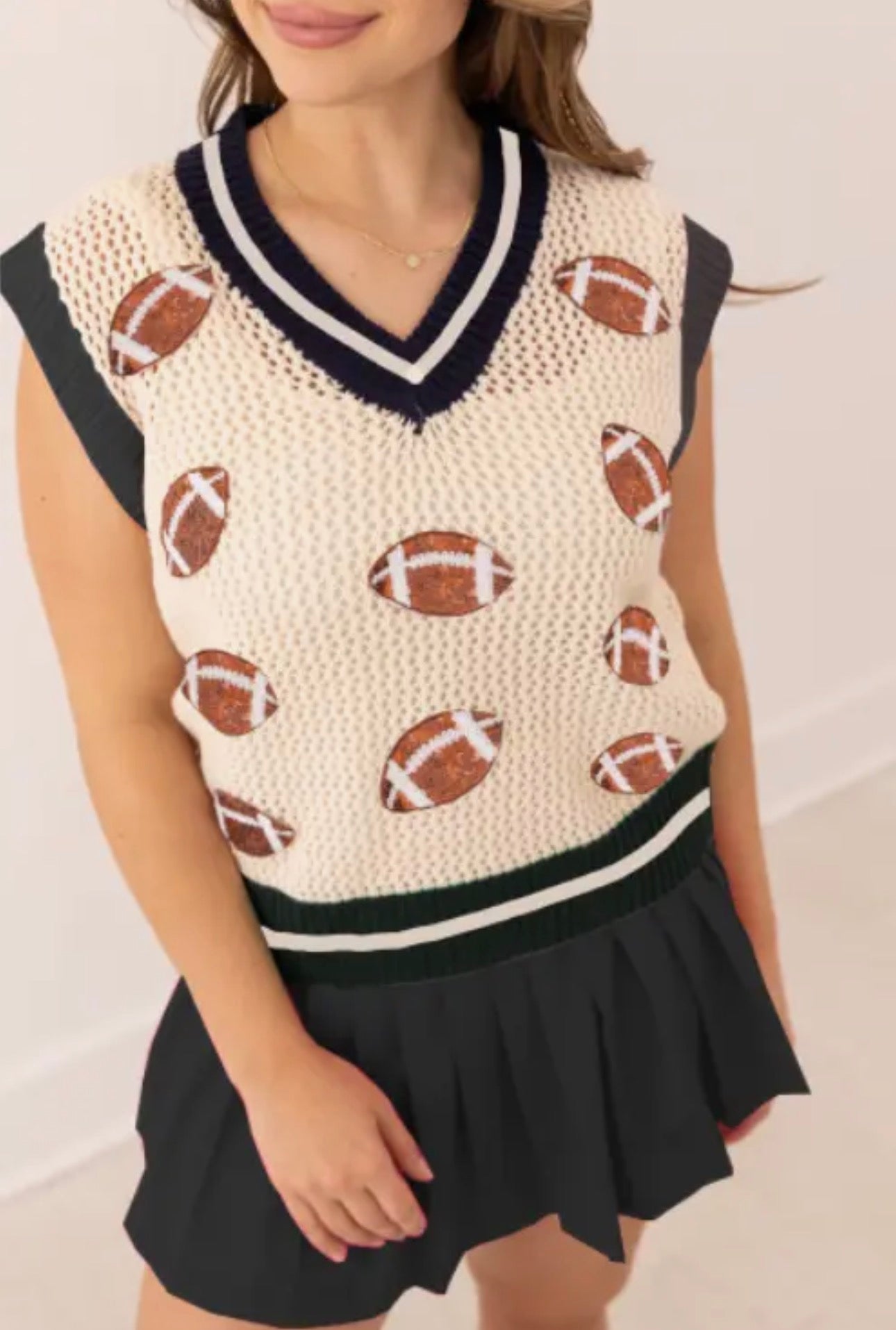 Knit Vest With Sequins- Football Patches