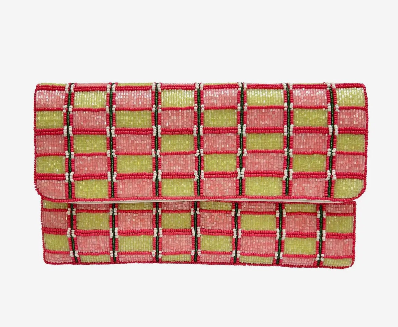 Pink & Green Weave Beaded Clutch