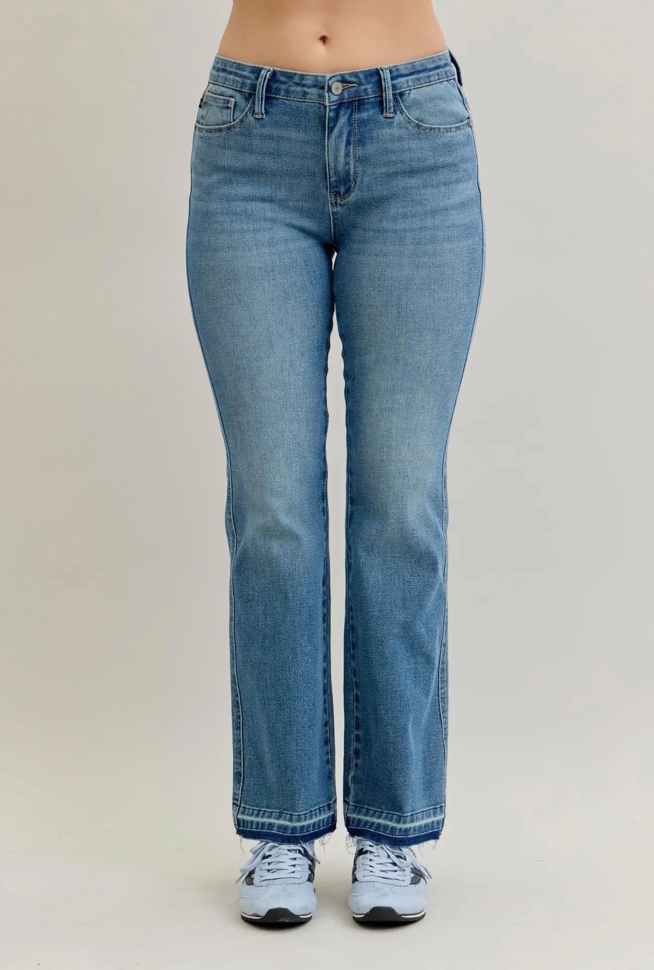 Mid Rise Slim Bootcut Tummy Control Release Hem Jeans