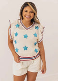 Knit Vest With Sequins- Stars Patches
