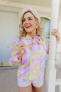 Pastel Geometric Button Down Blouse with Bow ￼