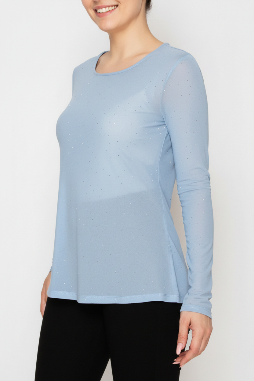 Long-Sleeve Mesh Top With Sparkly Details