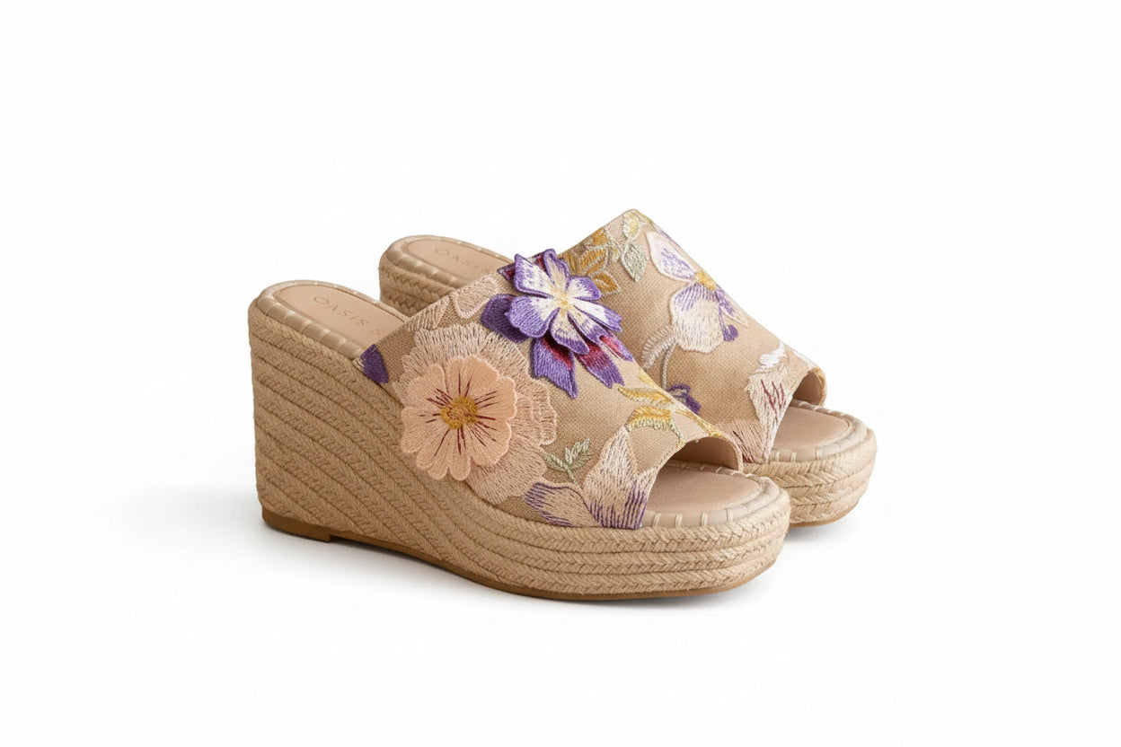 The Raina Floral Espdarille Slip on Wedge￼