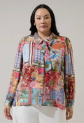 Melani Tropical Marta Long Sleeve Collared Blouse