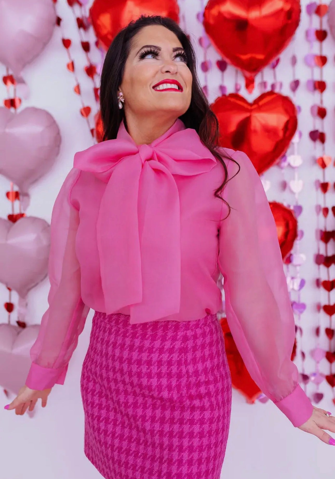 Button Down Blouse with Bow- Light Pink