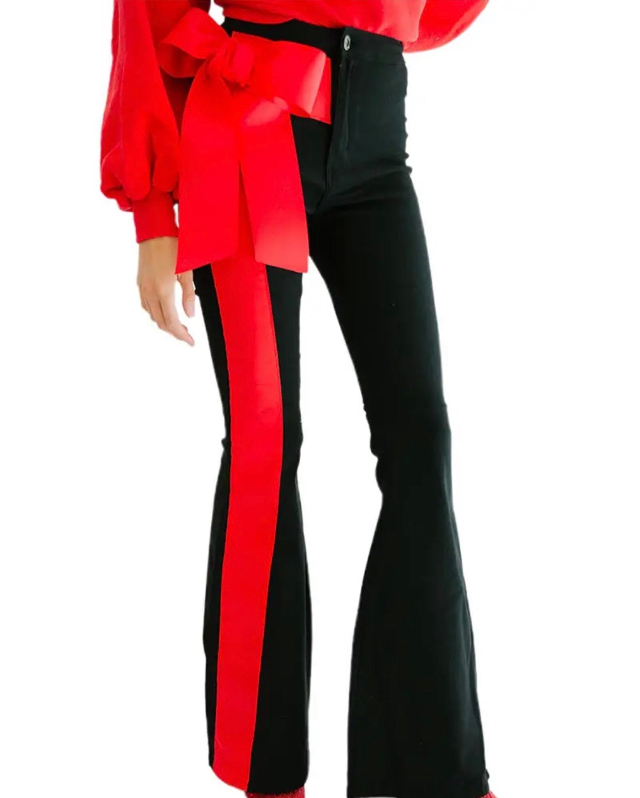 Flare Mid Waist Bow Bell-Bottoms Pants