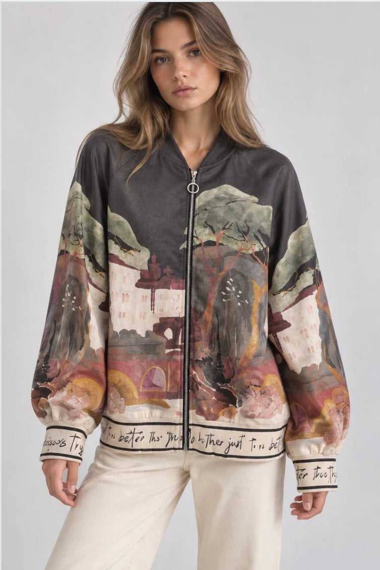 Pretty in Paint Bomber Jacket- Black