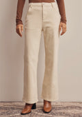 Crochet Pocket Stretch Flare Pants- Cream