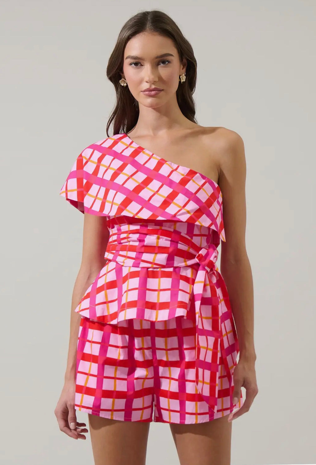 Darvy Checker Gris One Shoulder Top