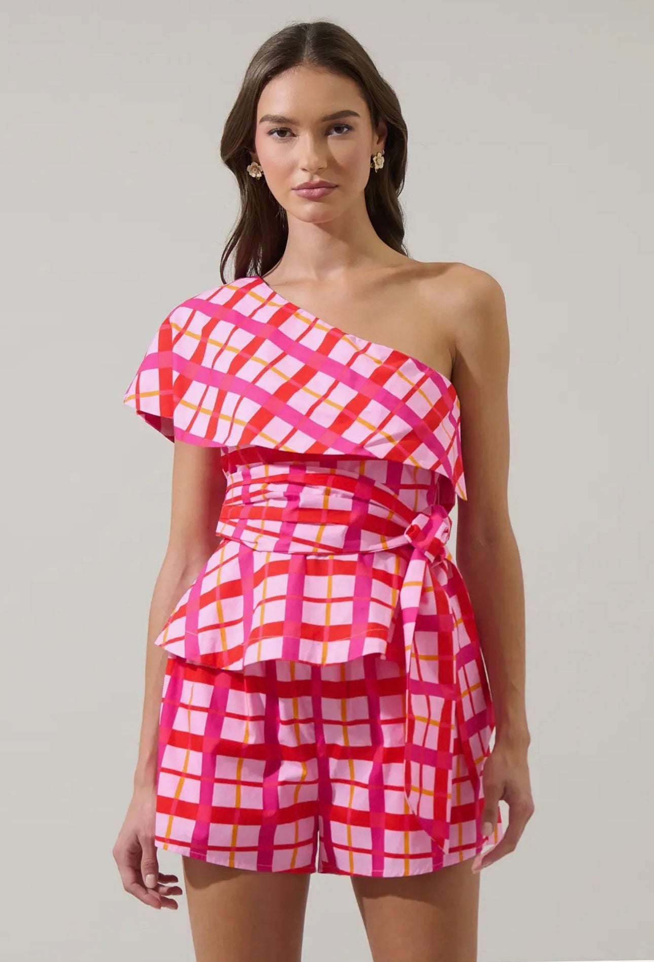 Darvy Checker Gris One Shoulder Top