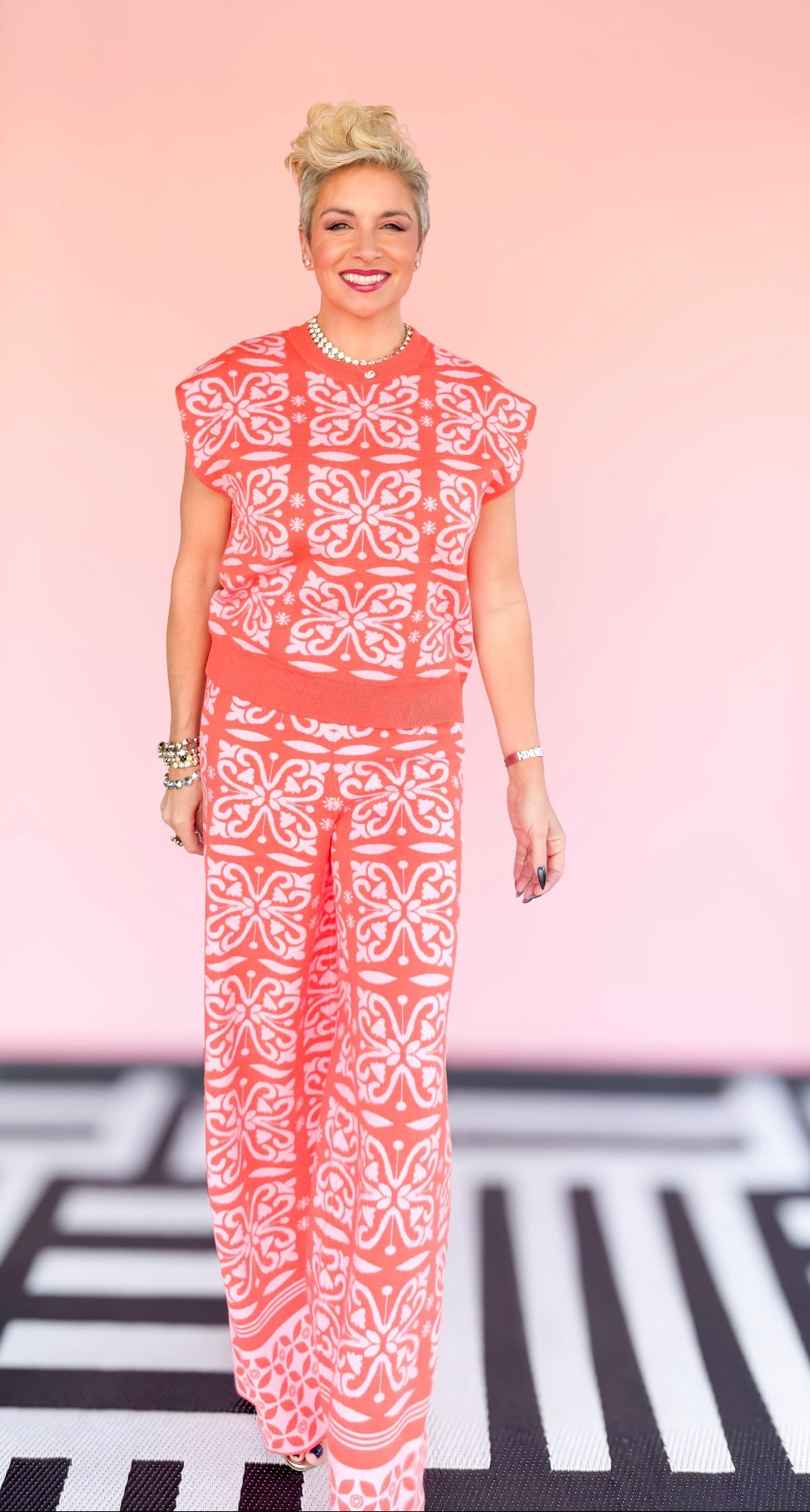 Crop Knit Pants- Orange & Pink