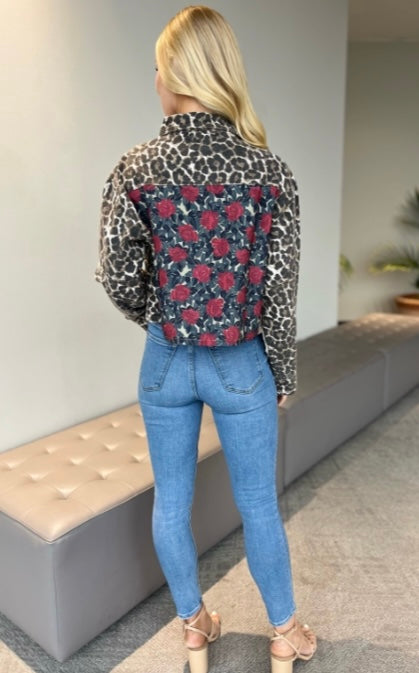 Leopard Floral Jean Jacket