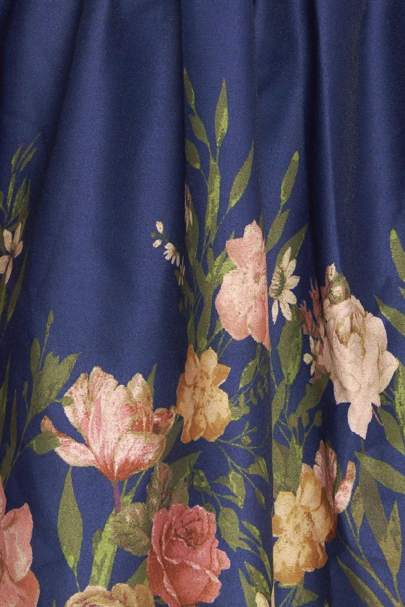 Long Sleeve Floral Printed Mini Dress- Navy