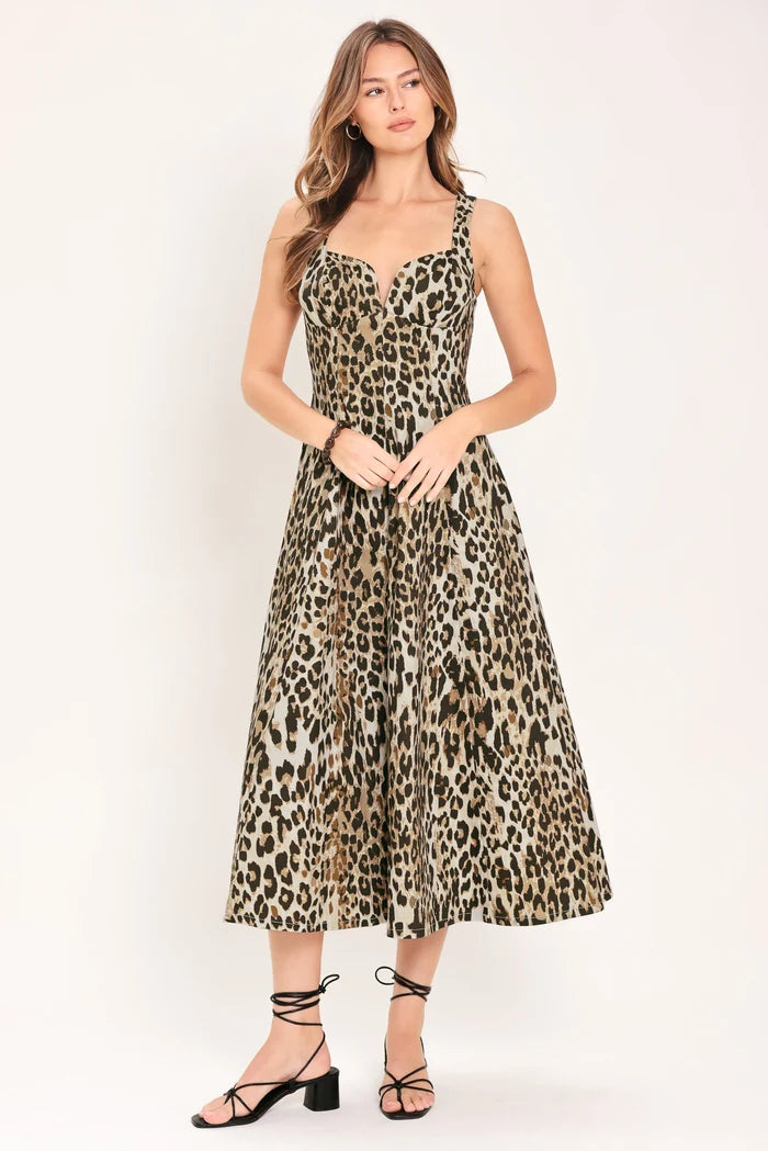 Cheetah Printed Woven Midi Dress