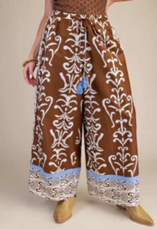 Printed Cotton Pants- Brown