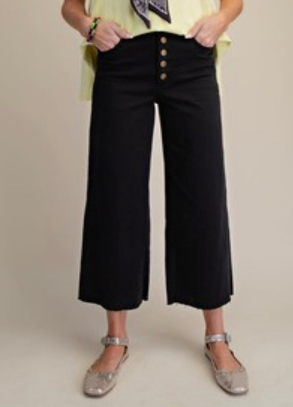 Button Front Stretch Twill Bell Bottom Pants