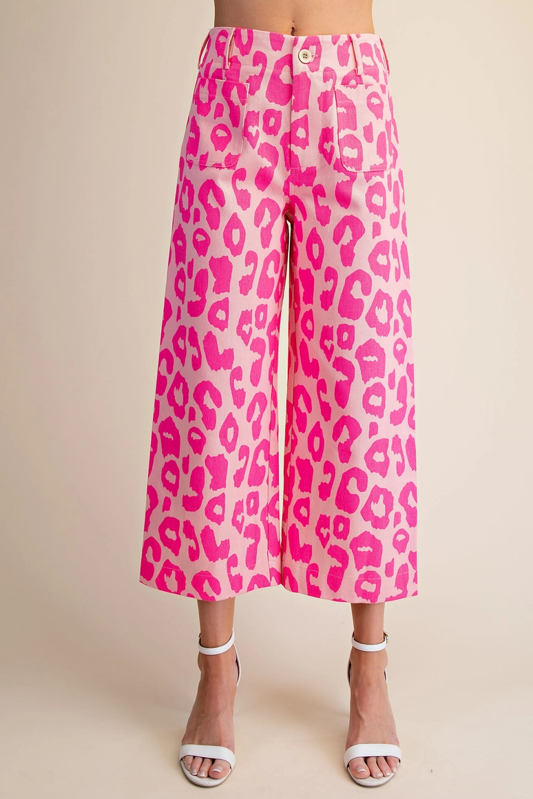 Cropped Wide Leg Leopard Pants
