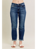 Classic Mid Rise Cuffed Boyfriend Fit- Dark Wash