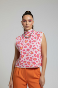 Sleeveless Mockneck Print Sweater