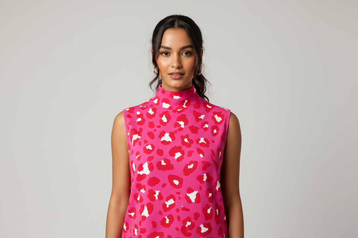 Sleeveless Mockneck Print Sweater