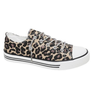 Canvas Low Top Sneaker with Sparkle Laces- Leopard