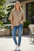 Scalloped Hemline V-Neck Top Cheetah Print Trimmed