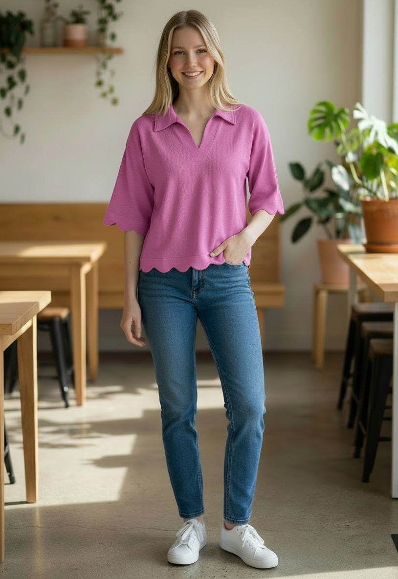 Scalloped Hemline V-Neck