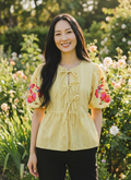 Yellow Seersucker With Floral Accent Sleeve