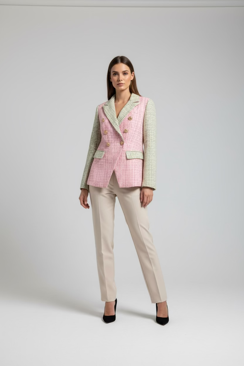 Colorblock Tweed BC Blazer- Pink & Green